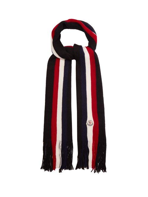 Matchesfashion.com Moncler - Striped Wool Scarf - Mens - Black