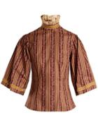 Matchesfashion.com Batsheva - Ruffled Neck Floral Print Cotton Blouse - Womens - Brown Multi