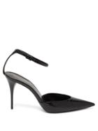 Matchesfashion.com Saint Laurent - Lexi Point-toe Snakeskin-embossed Leather Pumps - Womens - Black