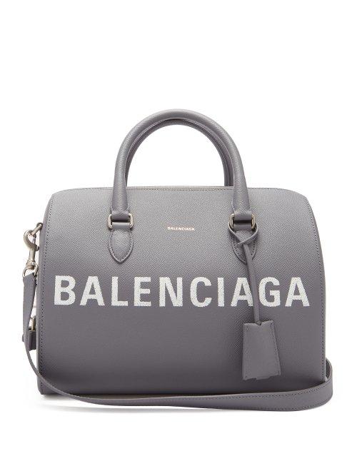 Matchesfashion.com Balenciaga - Ville Grained Leather Bowling Bag - Womens - Light Grey
