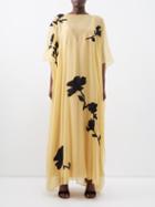 Fil De Vie - Stevie Floral-appliqu Chiffon Kaftan Dress - Womens - Yellow Gold