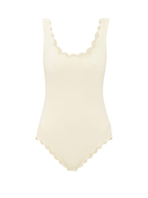 Matchesfashion.com Marysia - Palm Springs Scallop-edged Swimsuit - Womens - Cream