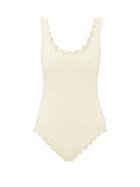 Matchesfashion.com Marysia - Palm Springs Scallop-edged Swimsuit - Womens - Cream