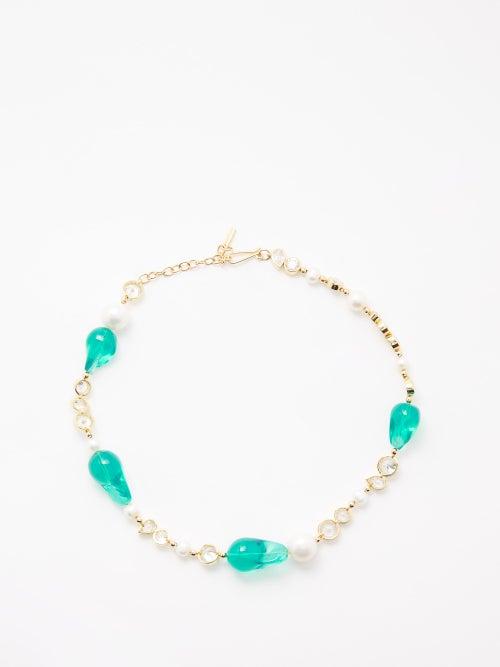 Completedworks - Resin, Crystal & Pearl 14kt Gold-plated Necklace - Womens - Green Multi