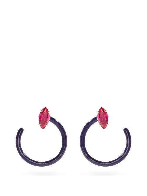 Matchesfashion.com Bea Bongiasca - Tendril Corundum, 9kt Rose-gold & Enamel Earrings - Womens - Navy Multi