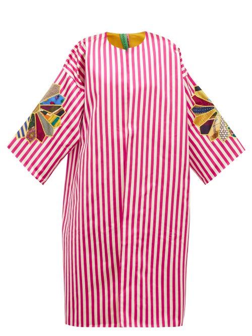 Matchesfashion.com Rianna + Nina - Star-appliqu Striped Silk-satin Coat - Womens - Multi