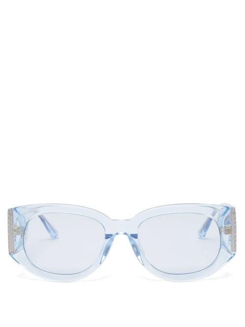 Linda Farrow - Debbie Oval Acetate Sunglasses - Womens - Pale Blue