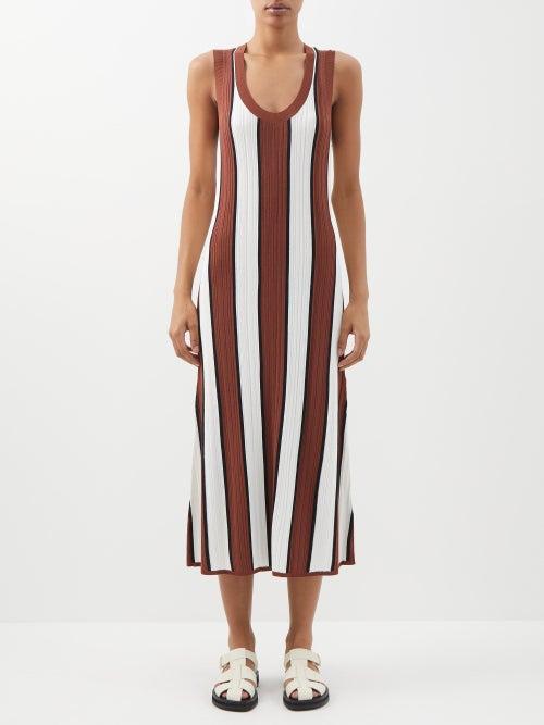Joseph - Striped Jersey Midi Dress - Womens - Brown Stripe