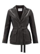 Matchesfashion.com Stand Studio - Ariana Belted Topstitched-leather Jacket - Womens - Black
