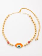 Tohum - Evil Eye-charm Beaded 24kt Gold-plated Necklace - Womens - Red Multi