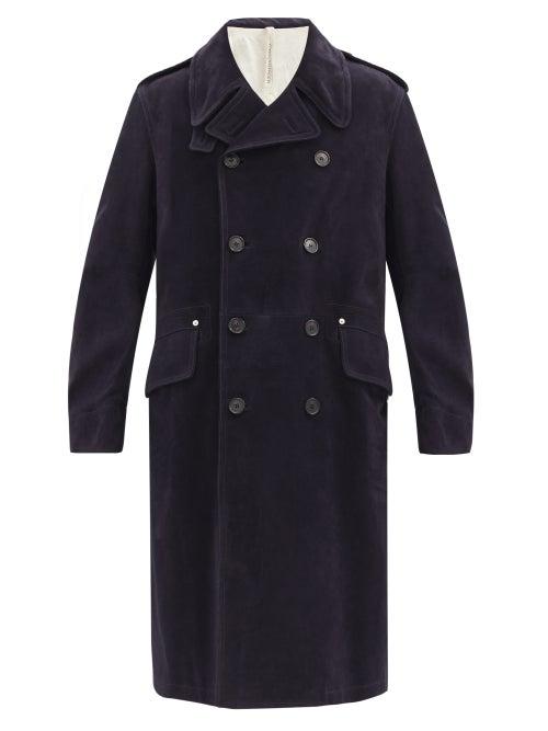 Matchesfashion.com Aldo Maria Camillo - Double-breasted Suede Coat - Mens - Dark Blue