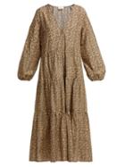 Matchesfashion.com Matteau - The Long Sleeve Tiered Cotton Maxi Dress - Womens - Yellow Multi