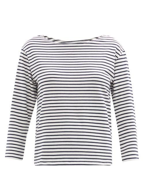 Ladies Lingerie Skin - Mariya Boat-neck Striped Jersey Top - Womens - Navy Stripe