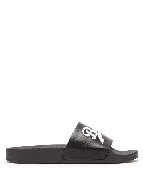 Matchesfashion.com Balmain - Logo Embroidered Leather Slides - Mens - Black Multi