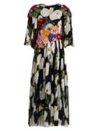Dolce & Gabbana Floral-appliqu Tulip-print Silk Dress