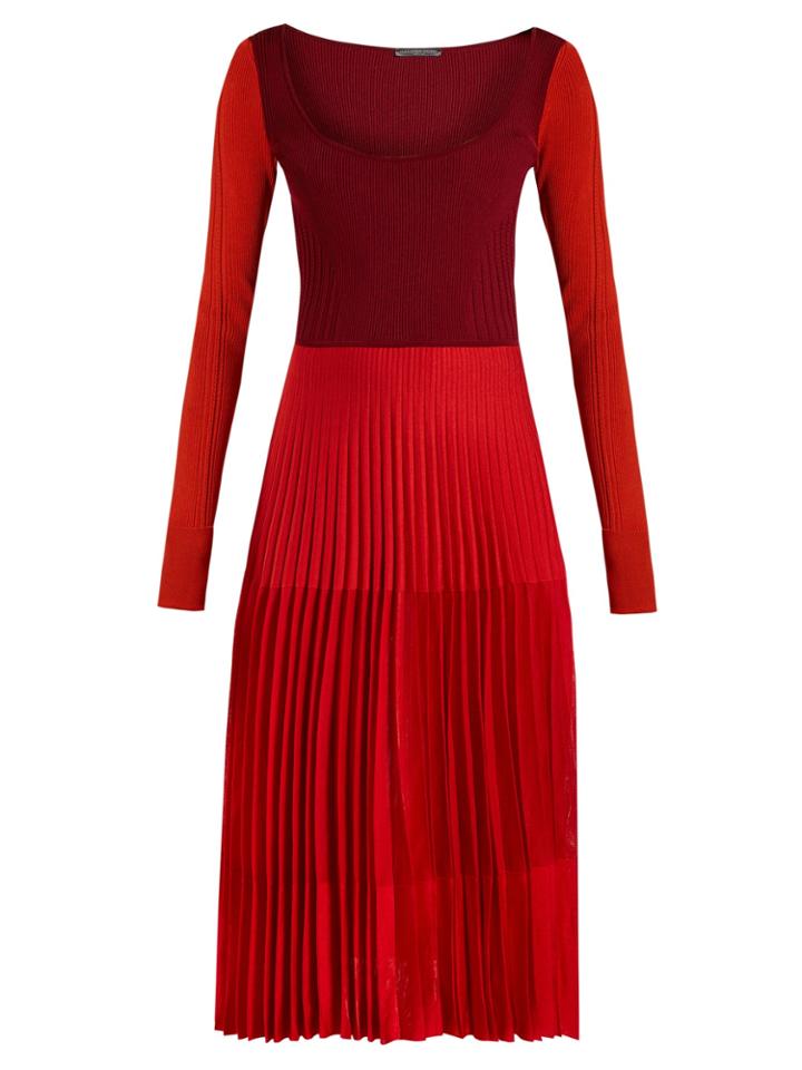 Alexander Mcqueen Stretch Knit Pleated Midi Dress