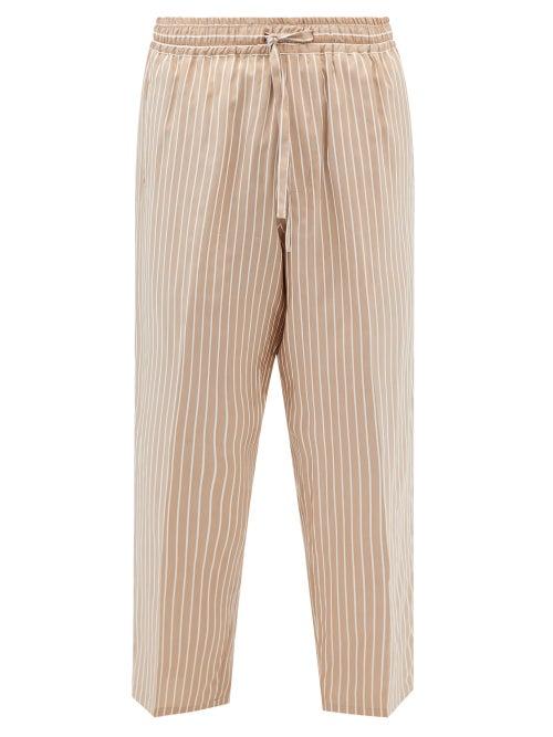 Umit Benan B+ - Striped Cotton-blend Trousers - Mens - Brown