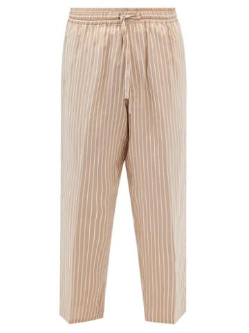 Umit Benan B+ - Striped Cotton-blend Trousers - Mens - Brown