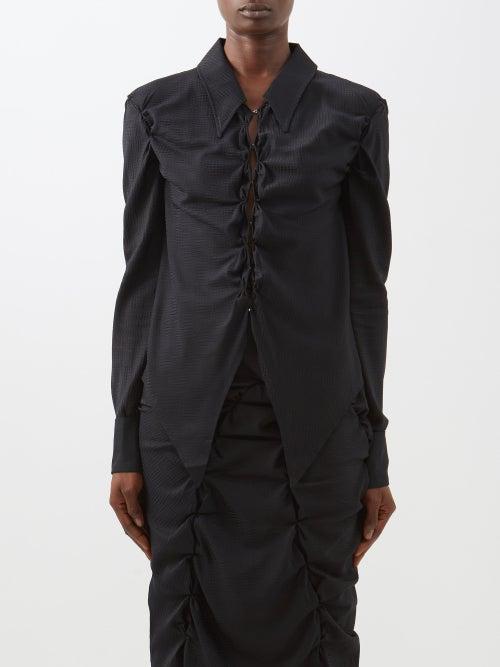 Rui - Cutout Geometric Silk-blend Shirt - Womens - Black