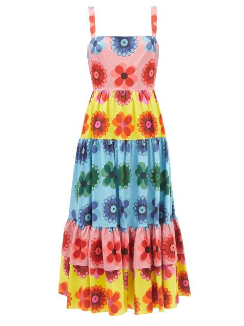 Borgo De Nor - Danella Floral-print Cotton-poplin Dress - Womens - Blue Multi