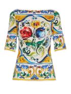 Dolce & Gabbana Majolica-print Silk-blend Charmeuse Top