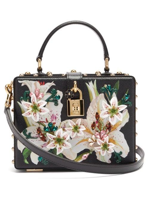 Matchesfashion.com Dolce & Gabbana - Flower And Crystal Embellished Leather Box Bag - Womens - Black Multi