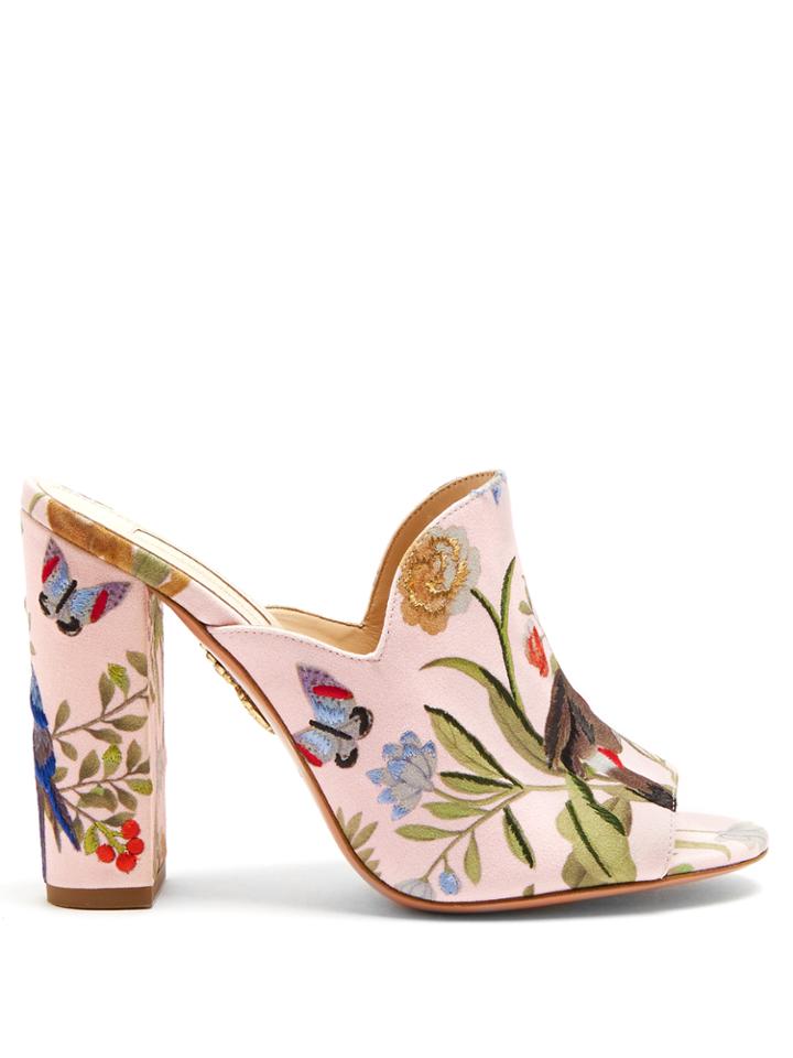 Aquazzura For De Gournay Embroidered Mules