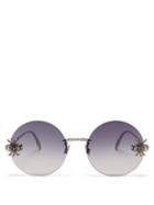 Matchesfashion.com Alexander Mcqueen - Crystal & Faux Pearl Spider Round Metal Sunglasses - Womens - Grey Silver