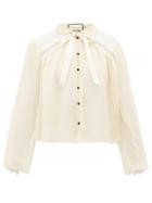 Matchesfashion.com Gucci - Chantilly Lace And Silk Chiffon Blouse - Womens - Ivory