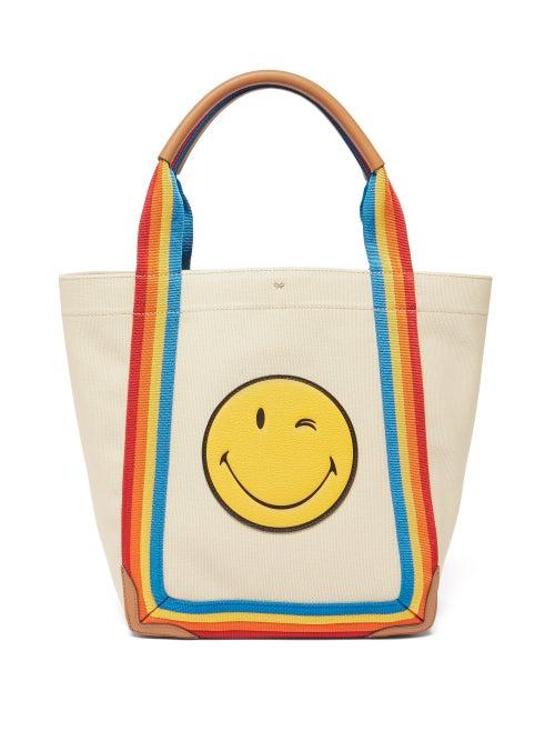 Ladies Bags Anya Hindmarch - Pont Wink-appliqu Cotton-canvas Tote Bag - Womens - Cream Multi