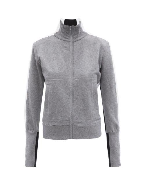 Matchesfashion.com Norma Kamali - Side-stripe High-neck Cotton-blend Jersey Jacket - Womens - Grey Multi