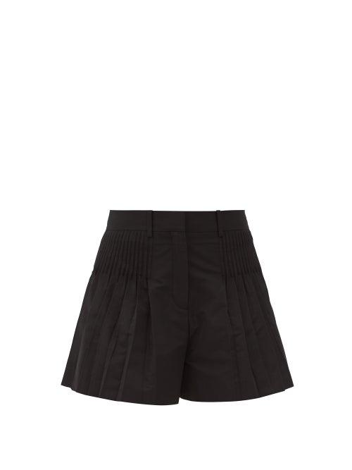 Matchesfashion.com Valentino - Pleated Cotton-blend Micro-faile Shorts - Womens - Black