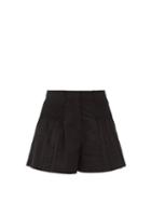 Matchesfashion.com Valentino - Pleated Cotton-blend Micro-faile Shorts - Womens - Black