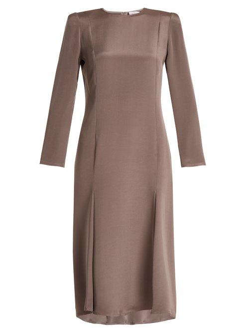 Matchesfashion.com Raey - Bracelet Sleeve Pleat Front Silk Dress - Womens - Purple