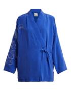 Matchesfashion.com Maharishi - Abstract Embroidered Silk Kimono - Womens - Blue