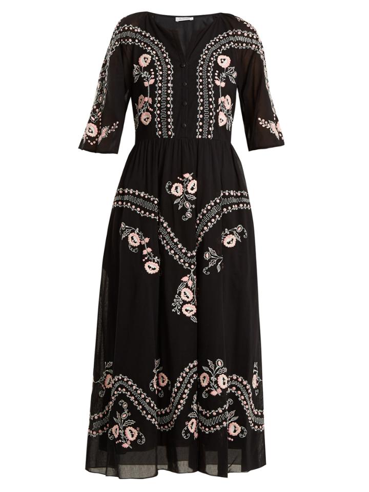 Vilshenko Geneve Embroidered Short Sleeve Cotton Dress
