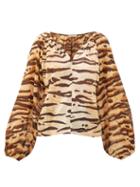 Matchesfashion.com Mes Demoiselles - Birmania Tiger-print Cotton-gauze Blouse - Womens - Brown Print