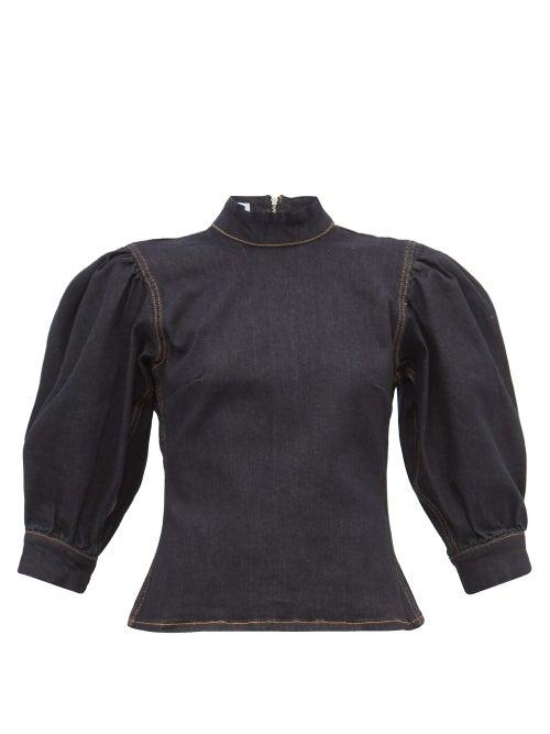 Matchesfashion.com Ganni - Puff Sleeve Denim Top - Womens - Denim