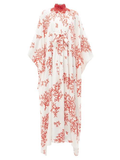 Andrew Gn - Beaded Coral-print Silk Gown - Womens - White Print
