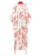 Andrew Gn - Beaded Coral-print Silk Gown - Womens - White Print
