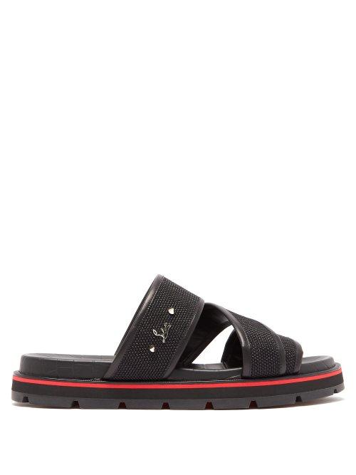 Matchesfashion.com Christian Louboutin - Zandal Leather Trimmed Raffia Slides - Mens - Black