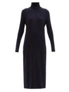 Allude - Roll Neck Wool-blend Midi Dress - Womens - Navy