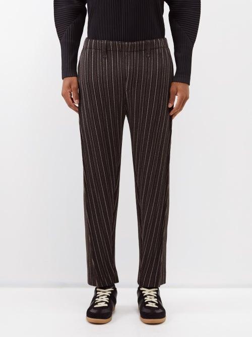 Homme Pliss Issey Miyake - Tweed Pleats Suit Trousers - Mens - Black Stripe
