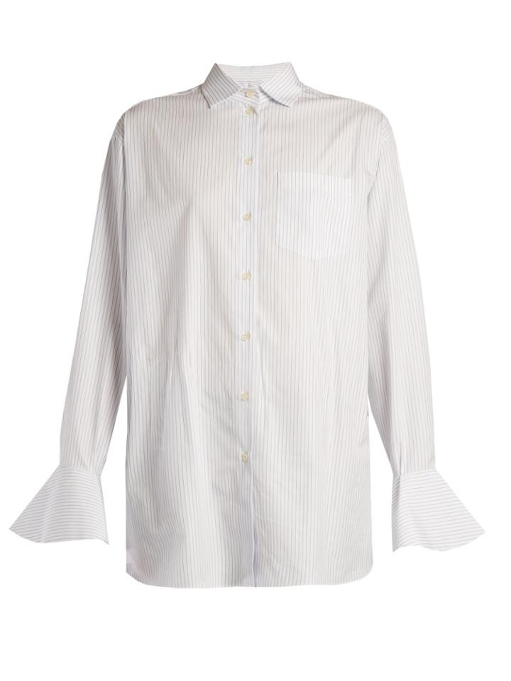 Valentino Fluted-cuff Striped Poplin Shirt