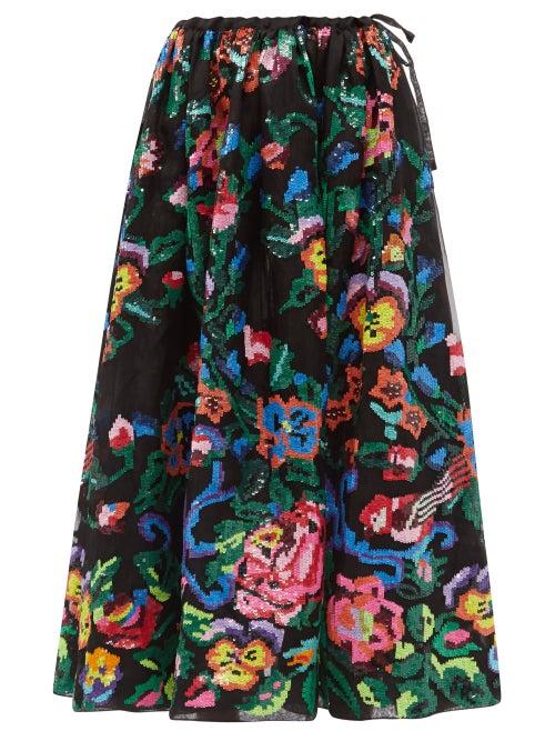 Matchesfashion.com Ashish - Floral-sequinned Organza Skirt - Womens - Black Multi