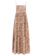 Matteau - Scoop-back Floral Organic-cotton Poplin Maxi Dress - Womens - Brown Beige