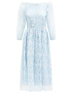 Matchesfashion.com Shrimps - Fredrick Face-embroidered Bow-trim Organza Dress - Womens - Light Blue