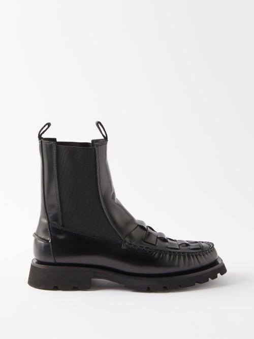 Hereu - Alda Woven-vamp Leather Boots - Womens - Black