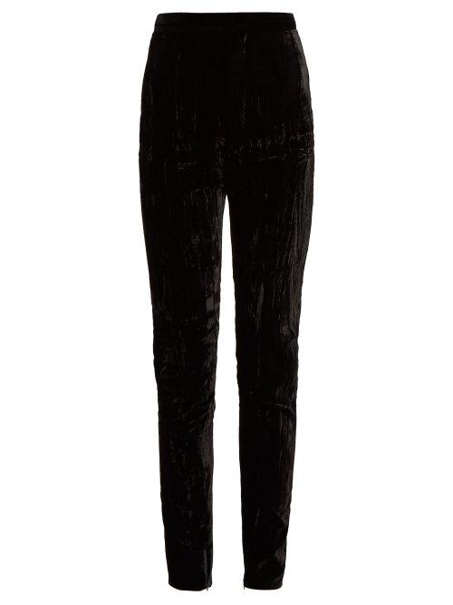Matchesfashion.com Saint Laurent - High Rise Crushed Velvet Trousers - Womens - Black
