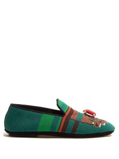 Matchesfashion.com Loewe - Needlepoint Slipper With Toes Motif - Womens - Green Multi